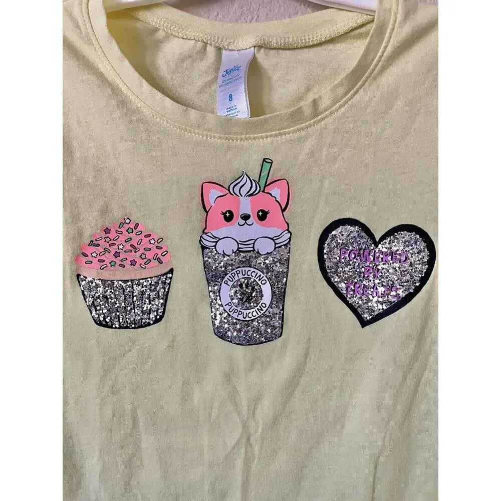 Lot Of 3 Justice Glitter Foil Corgi Puppuccino Dream Catcher Girls Tops Size 8